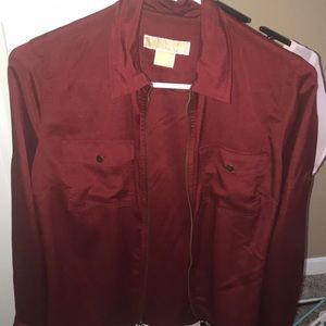 Gorgoues maroon Michael Kors zip up silk shirt